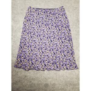 Norton McNaughton Women's Large Purple Floral Pull On Ruffle Hem Midi Skirt